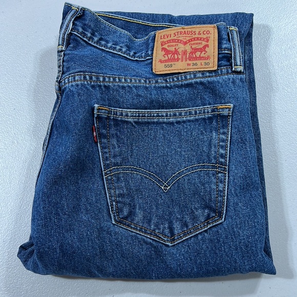 Levi’s 559 Denim Blue Jeans Relaxed Fit Straight Leg Zip Fly 36 x 30 - Picture 14 of 14